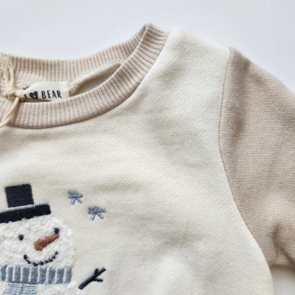 Rabbit + Bear Organic Cotton Infant Snowman Sweatshirt 12M – Cream & Beige NWT - Picture 6 of 11